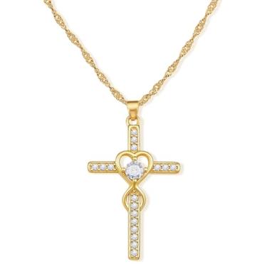 Imagem de BYETOCE Colar com pingente de cruz delicada para mulheres, pingente de cruz de ouro de zircônia cúbica simples joia crucifixo para mulheres, aniversário, dia dos namorados, Natal, presentes, Latão