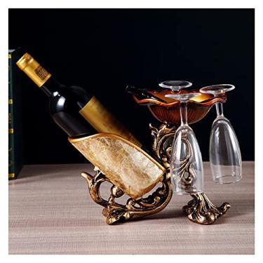 Imagem de Yalych Suporte de garrafa de vinho de luxo de alta qualidade, suporte de garrafa de vinho de resina retrô com 3 prateleiras suspensas, enfeite de mesa requintado suporte de armazenamento de cozinha