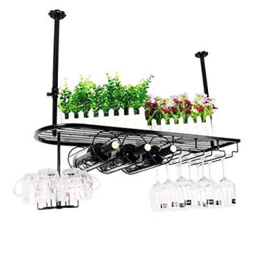 Imagem de Rack de vinho montado em um suporte de vidro para taças com haste de vidro para até 3 garrafas de vinho e 9 copos com decoração criativa 80 * 25 cm