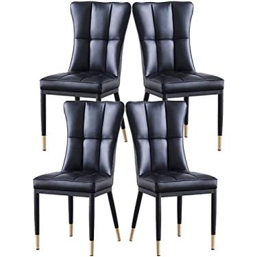 Imagem de Conjunto de cadeiras de jantar – Cadeiras de canto de cozinha, cadeiras de jantar de cozinha, conjunto de 4 cadeiras modernas de metal para cozinha, sala de estar, cadeiras laterais estofadas de couro