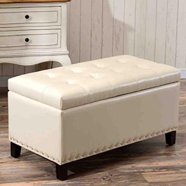 Imagem de Banqueta Ottomans banco de armazenamento doméstico couro sintético quarto sala de estar decoração de roupas armazenamento de sapatos unidade de sofá banco de pé/branco/80 x 40 x 43 cm