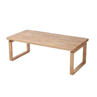 Imagem de HYUIO Mesa de centro dobrável japonesa, mesa de chá baixa de madeira maciça para sentar no chão, mesa de chão de tatame para quarto, janela de sacada, sala de chá, sem montagem de ferramentas, amarelo