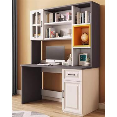 Imagem de ZDJZMGZ Mesa de estudo de madeira, mesa de trabalho, mesa de computador com estante de armazenamento, mesa de computador para laptop, mesa de trabalho para escritório em casa