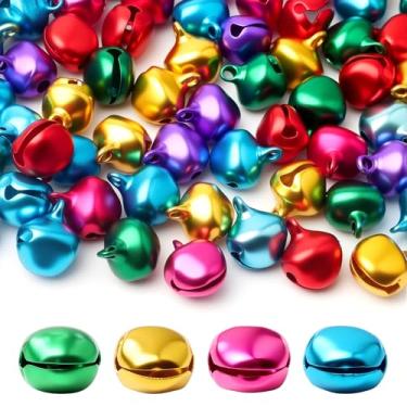 Imagem de 100 sinos multicoloridos para artesanato, sinos de Natal de metal de 1 polegada com som claro, pequenos sinos para artesanato, mini sinos para Natal, casa, festa de animais de estimação, enfeites faça