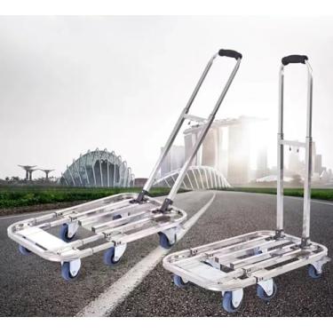 Imagem de JYXYXSCP Carrinho de mão dobrável de 660Ibs com alça telescópica, design de seis rodas, empurrado ou puxado, carrinho de mão de aço inoxidável, para viagem, aeroporto (prata)