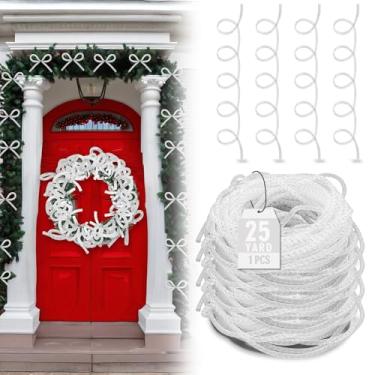 Imagem de Arrowbash Tubo de malha de decoração branca de Natal para grinaldas, 8 mm x 25 jardas de malha metálica fitas de poliéster tubo flexível de folha metálica flexível para artesanato DIY