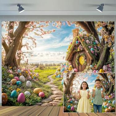 Imagem de 3 x 2,4 m Fundo de Feliz Páscoa Primavera Encantado Jardim Floresta Floral Ovos Coloridos Borboleta Coelho Fotografia Fundo de Conto de Fadas País das Maravilhas Festa de Páscoa Adereços de estúdio