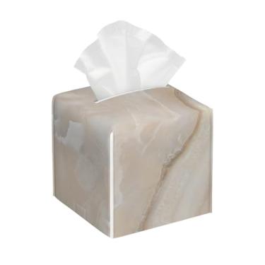 Imagem de Suporte quadrado de couro para caixa de lenços de papel, impermeável, padrão de mármore, laranja, organizador de papel facial com cinto inferior, estojo de lenços para mesa, banheiro, escritório, mesa