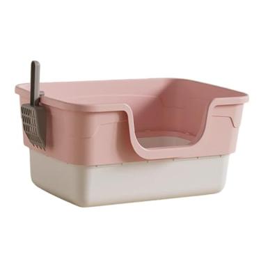 Imagem de Gralara Caixa de Areia Aberta para Gatos, com Peneira, Recipiente Alto com Laterais Altas, Ideal para Gatos Idosos, Rosa