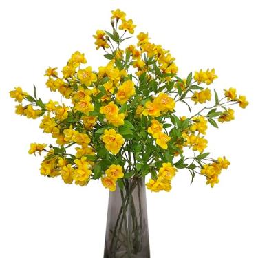 Imagem de ATFL Pacote com 8 flores de jasmim artificiais de seda amarela gardênia flores silvestres spray para decoração de casa, centros de mesa, buquês de noiva, decoração de festa (8, amarelo)