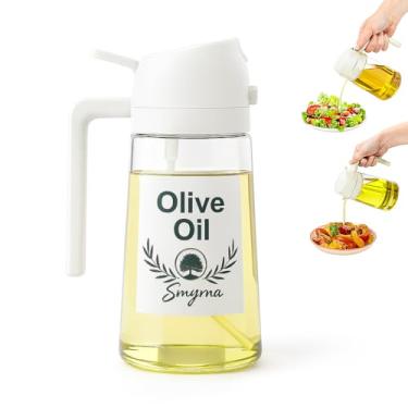 Imagem de Pulverizador de azeite de oliva de vidro 470 ml – Dispensador de óleo 2 em 1 e frasco de spray para cozinhar, controle de porções, salada, fritadeira a ar, churrasco – à prova de vazamento, garrafa de