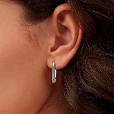 Imagem de 1 par de brincos pequenos de argola de prata para mulheres, brincos de argola de prata grossos da moda, brincos quadrados empilháveis, minimalistas, 15mm, Cobre, Sem pedra preciosa