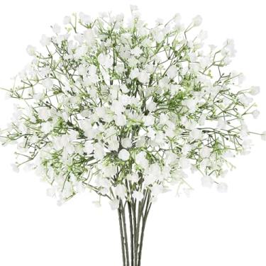 Imagem de N&T NIETING 6 peças de flores artificiais para bebês, flores brancas falsas de toque real, buquês de flores falsas para vasos, casa, escritório, casamento, primavera, inverno, ambientes internos e