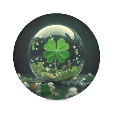 Imagem de Blueangle Jogo americano redondo trevo verde conjunto de 6 tapetes de mesa de poliéster, fácil de limpar, resistente ao calor, limpável, para mesa de jantar (15)
