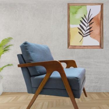 Imagem de Poltrona Decorativa Braço de Madeira Linho Mona