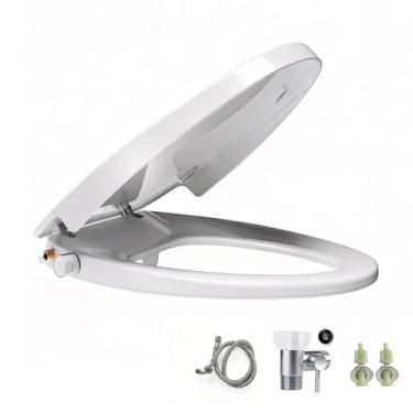 Imagem de WITMYA Assento sanitário alongado com tampa de fechamento suave, bicos duplos autolimpantes, assento de bidê não elétrico com pressão de água ajustável, assento de vaso sanitário branco para vasos