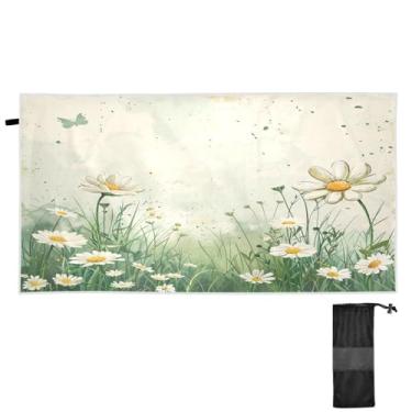 Imagem de ATTX Toalha de praia Margarida branca 79 x 188 cm - Cobertor leve de microfibra resistente à areia de secagem rápida para piscina, ioga, academia e viagens | Esportes de banho de natação multiuso #384