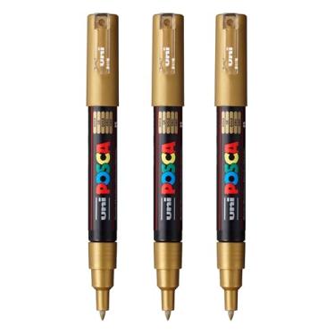 Imagem de posca Marcadores de tinta à base de água PC-1M, ponta extrafina (0,7 mm), ouro, 3 unidades