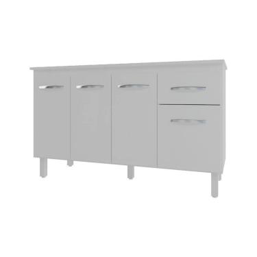 Imagem de Balcão Cozinha Armário Gabinete Camila Branco Com Tampo Tampão 140 Cm Mobília Decor Branco