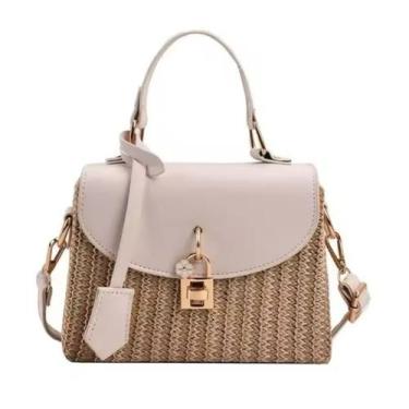 Imagem de Bolsa Feminina praia de Palha e Couro PU - NoBrand, Off-whit