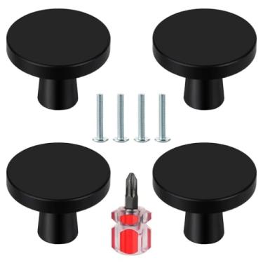 Imagem de 4 puxadores pretos de armário, alça de cômoda de cogumelo, alça de armário de orifício único, puxador de armário de liga de alumínio com parafusos para guarda-roupas de cozinha, banheiro decoração de