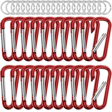 Imagem de sprookber Chaveiro pequeno mosquetão de 5,8 cm, clipe caribeaner de anel D, mosquetão com clipe de chave, gancho de pressão para fivela de cinto, multiuso, conjunto de 20 pacotes
