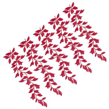 Imagem de HOBBIESAY 5 peças de 23,5 cm folhas vermelhas costuradas em remendos decorativos bordados folhas remendo lantejoulas folha ferro em remendos apliques para roupas, chapéu, bolsa, jeans, acessórios de