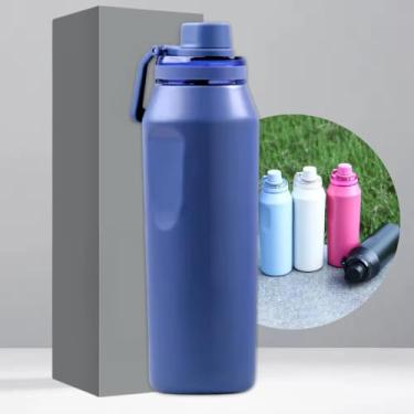 Imagem de Garrafa Térmica de Aço Inox 500ml - Tampa com Alça - Sistema de Parede Dupla Isolada à Vácuo - Ideal para Academia/Trabalho/Faculdade (Azul Marinho)
