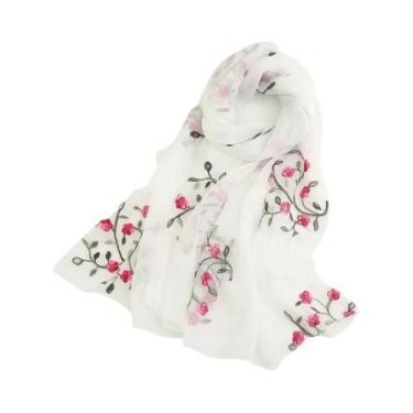 Imagem de Lenço De Chiffon Com Bordado Floral Para Mulheres, Hijab Muçulmano, Fa