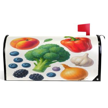 Imagem de TSENQUE Capas magnéticas decorativas para caixa de correio de outono envoltório de vinil colorido desenho animado frutas vegetais à prova de intempéries decoração de caixa de correio de férias tamanho