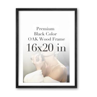 Imagem de iHery Porta-retrato padrão de 40,6 x 50,8 cm, madeira de carvalho verdadeiramente natural, cor preta, com fundo espesso de vidro acrílico de alta transparência, molduras para fotos, design minimalista