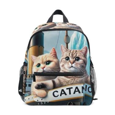 Imagem de GAIGEO Cute Cats Titanic Kitten Small Backpack for Kids Backpack for Preschool Girl with Front Pocket, Safety Whistle for Ages 3-8