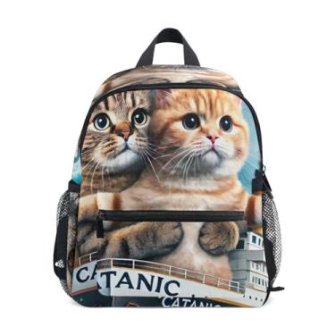 Imagem de GAIGEO Funny Cats Titanic Kitten Backpacks for Toddlers Toddler Boys Backpack with Front Pocket, Safety Whistle for Ages 3-8
