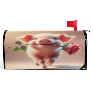 Imagem de TSENQUE Capas de caixa de correio de outono magnéticas sazonais outono caixa de correio vinil porco fofo rosa animal moderno caixa de correio decoração de jardim tamanho padrão 52,56 x 45,8 cm