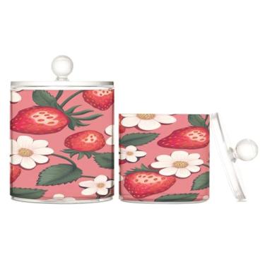 Imagem de GAIGEO Suporte de plástico Qtip de morangos e flores com tampa, potes de sal de banho com tampa, potes com tampas, banheiro, pacote com 2