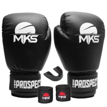 Imagem de Kit Luva de Boxe Muay Thai Kickboxing Prospect Preto + Bandagem + Protetor Bucal - MKS Combat (16oz)