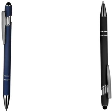 Imagem de Caneta esferográfica em metal com ponta touch escrita em azul Design moderno para anotações (Azul e Preto 2)