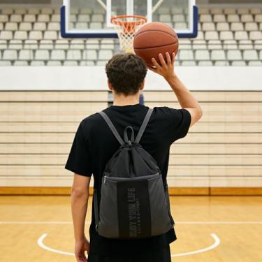 Imagem de Mochila com cordão - bolsa de ginástica com cordão para homens e mulheres, mochila esportiva leve para praia, viagens, ioga, natação - preta