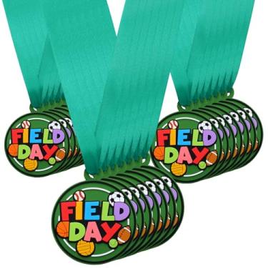 Imagem de Loetere 24 medalhas de prêmio de bola esportiva em massa 5 cm troféus de bola de borracha com fitas para presente de participação do vencedor ou equipe (Dia de campo)