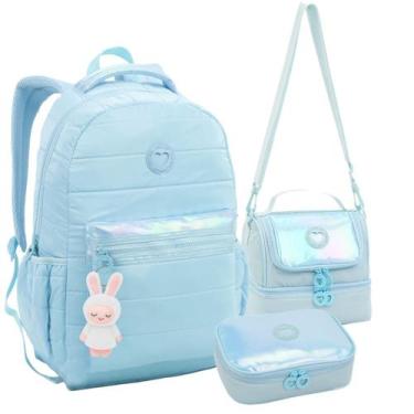 Imagem de Kit Mochila de Costas Escolar Feminina com Lancheira Térmica Estojo Bo