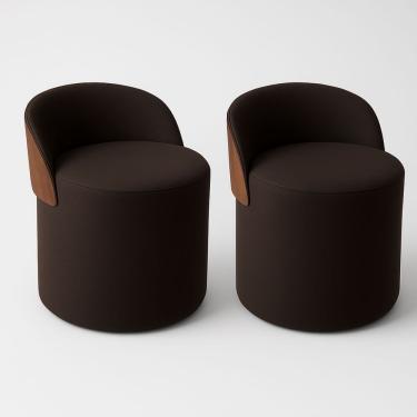 Imagem de Kit 2 Puff Redondo Curvo Orgânico Com Encosto Confortável Resistente Composé Suede Corino Suede Marrom