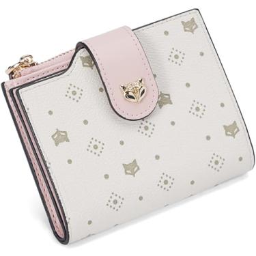 Imagem de FOXLOVER Carteira pequena feminina com bloqueio de RFID de couro macio dobrável com zíper e bolso para cartão de crédito com janela para identidade e caixa de presente, Rosa claro, 3.7" x 4.5" x 1.2