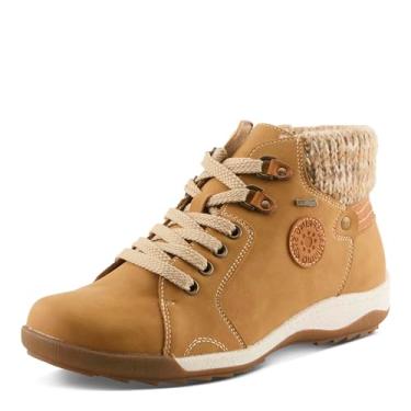 Imagem de Spring Step Bota feminina Clifton – Sola Relife com absorção de choque e cabedal sintético resistente à água – Bota vegana, com cadarço e fecho de zíper, Mostarda, 38