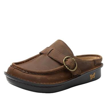 Imagem de Tamanco feminino Alegria Brigid Couro Moc Toe Aberto nas Costas com Salto, Marrom oleado, 11.5-12 Wide