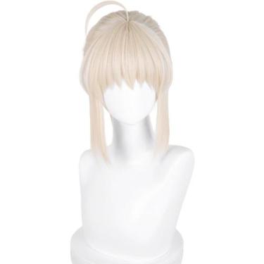 Imagem de Peruca de cosplay meio a meio platinado, loira, anime com franja - Hal