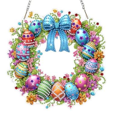 Imagem de Kits de ornamentos para pendurar arte de diamante de guirlanda de ovo de páscoa para adultos, kits de pingente de pintura de diamante, faça você mesmo acrílico 5D em formato especial, enfeite de