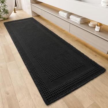 Imagem de AMOAMI Tapete de banho waffle, tapetes de banho absorventes para banheiro, antiderrapantes, laváveis na máquina, tapetes de banheiro com borlas, tapetes de banho boho ultra macios para chão 61 x 182