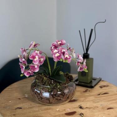 Imagem de Arranjo de Orquídea Artificial em Vaso de Vidro Decorativo para Sala, Lavabo e Escritório(Pink)