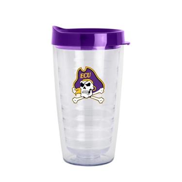 Imagem de Logo Brands NCAA East Carolina Pirates Copo transparente de parede dupla de 473 ml – Serve na maioria dos porta-copos, feito nos EUA, tampa resistente a derramamentos, livre de BPA – ótimo para uso