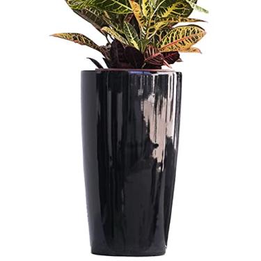 Imagem de XBrand Vaso para plantador redondo alto de plástico preto de 21" H com acabamento brilhante, vaso de jardinagem decorativo, destaque para decoração de casa